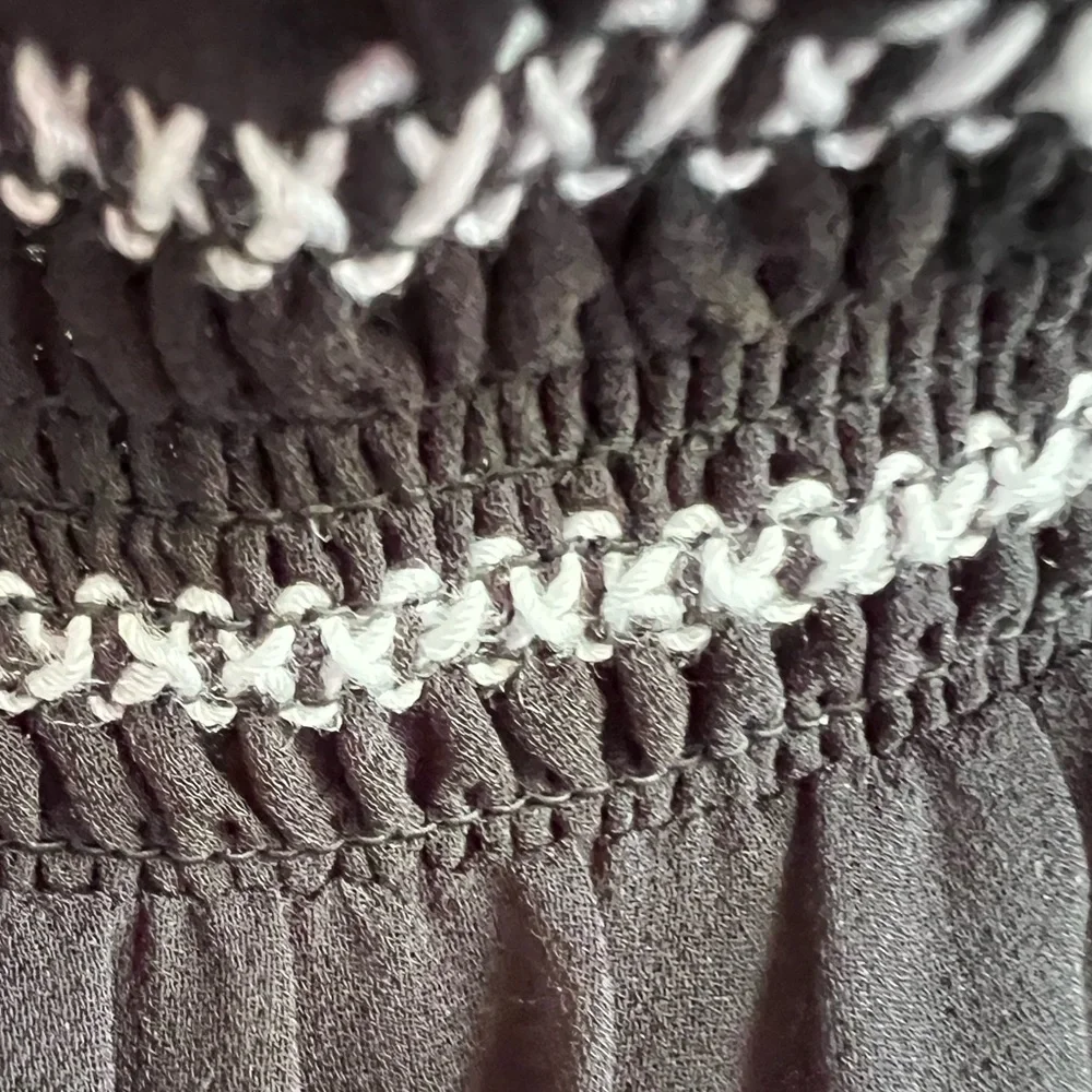Karl Lagerfeld Paris Black Blouse Smocked Neck Puff Sheer Sleeve‎ Small